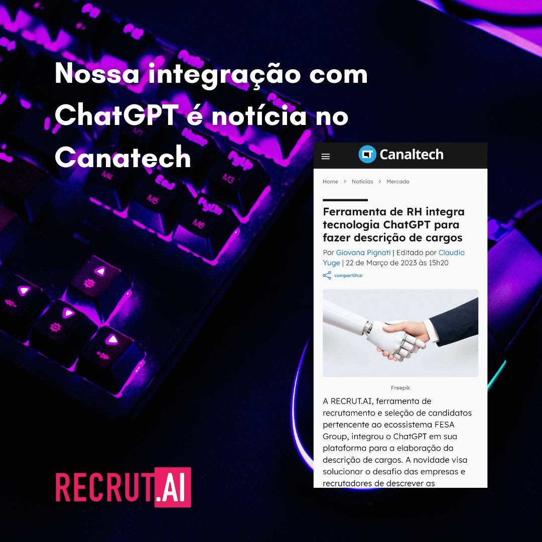 Nosso pioneirismo é notícia no @canaltech !

LEIA MAIS:
linkedin.com/posts/canaltec…

#ChatGPT #artificialintellegence #smartrecruiting #recrutamento
