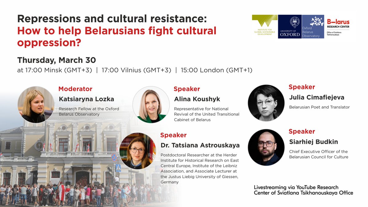 LeibnizHI's tweet photo. #savethdate
March 30, 3:00 pm, via Zoom
Oxford Belarus Observatory "Repressions and cultural resistance: How to help Belarusians fight cultural oppression?"@OxfordBelarus with our collegue @TAstrouskaya https://t.co/gN4okigARR