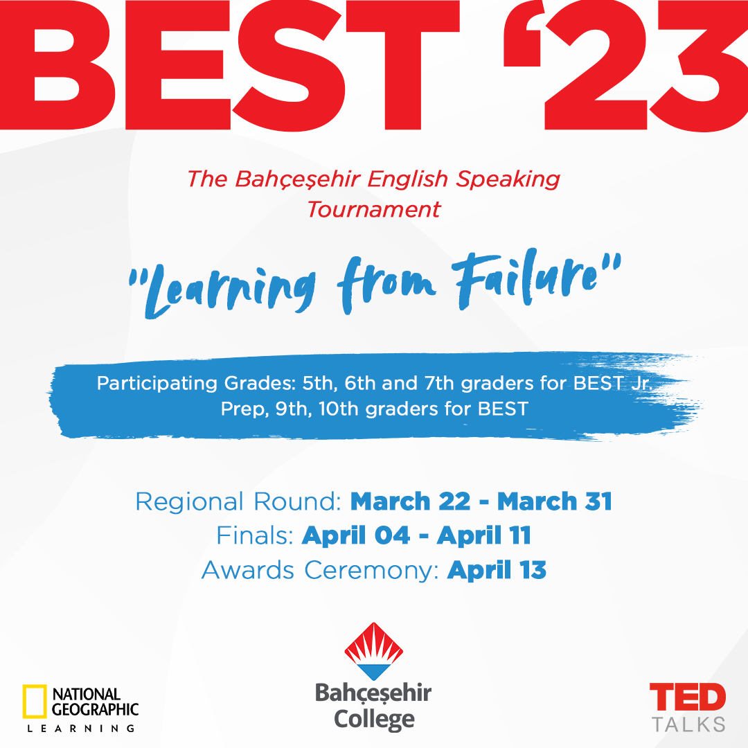 📣BEST ve BEST Jr. ‘23 bu yılın en iyi konuşmacılarını seçiyor!
 
Ortaokul ve lise öğrencilerimiz "öğrenme" konusundaki duygu ve düşüncelerini İngilizce olarak paylaşacaklar.