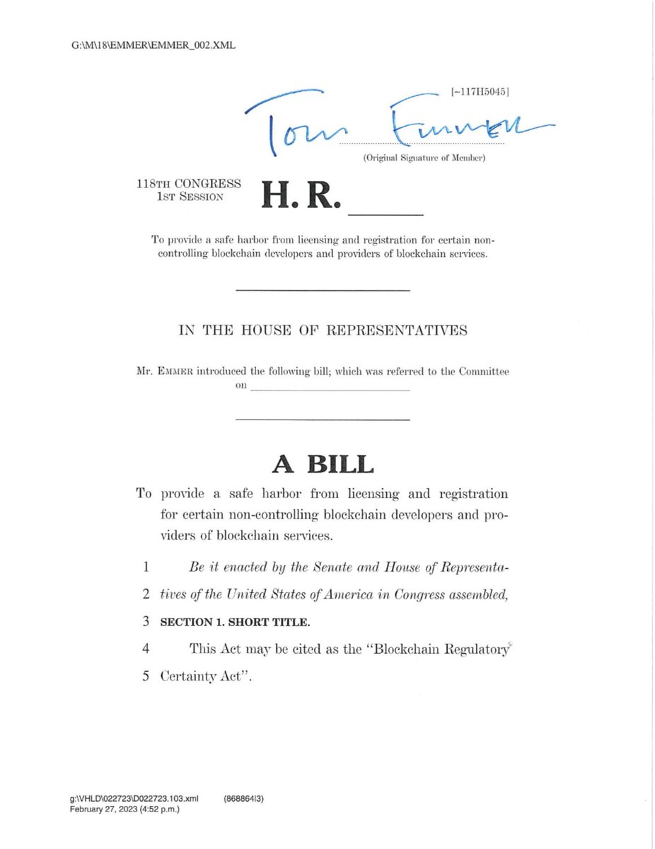 GOPMajorityWhip's tweet image. If you don’t custody consumer funds, you are *not* a money transmitter. 
 
The Blockchain Regulatory Certainty Act provides this necessary certainty for miners, validators, wallet software providers, and the entire blockchain ecosystem.
