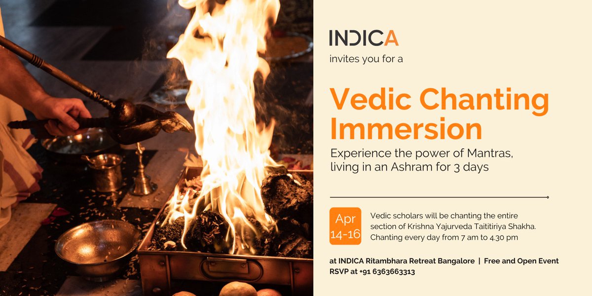 IndicaOrg's tweet photo. Experience the transformative power of Vedic chanting at the #VedicChanting Immersion 2023!
Join us for a unique opportunity to deepen your understanding and practice of this ancient tradition
Register now at https://t.co/dd28xXQnVQ
#AncientPractice #IndicaEvents https://t.co/CidRb3gt0A
