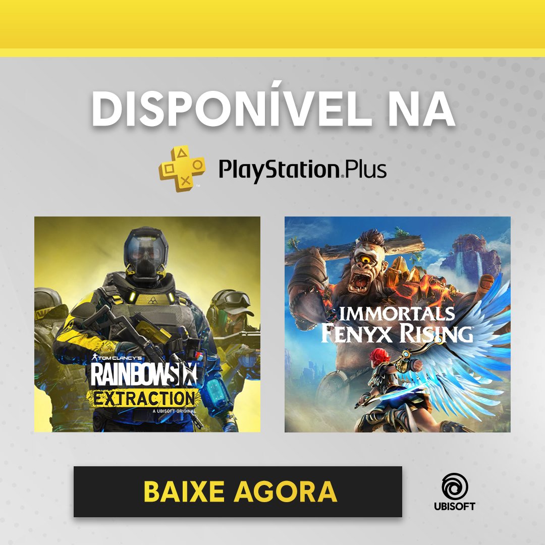 UbisoftBrasil's tweet image. Tem novidade no ar! 🤩 Se você é assinante da Playstation Plus, então vai poder baixar e jogar #RainbowSixExtraction e #ImmortalsFenyxRising sem custo adicional. Aproveite agora mesmo!