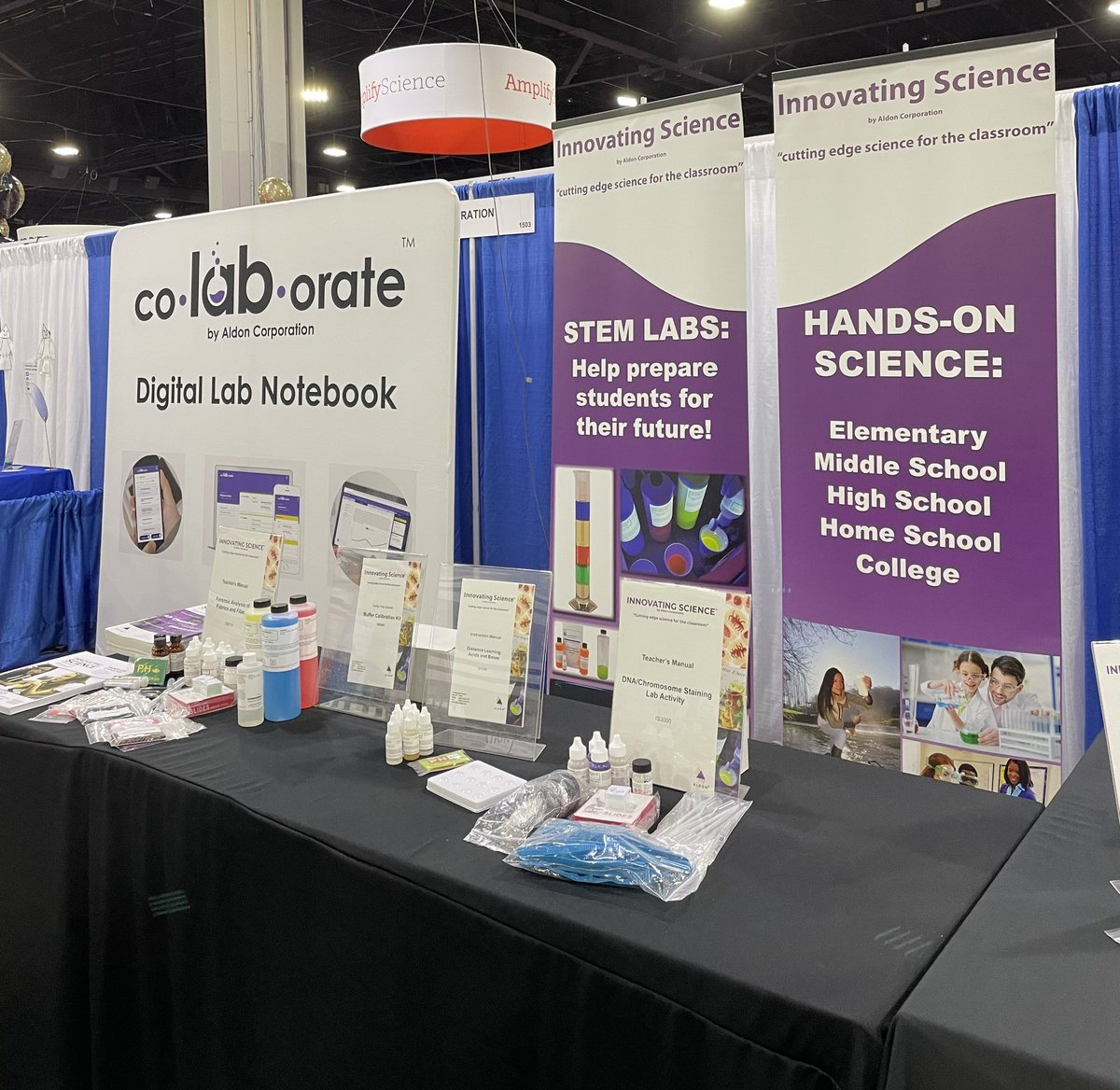 Aldonchem's tweet photo. Come see us at booth 1503 at the #NSTA conference and see our Hands On Science kits and our digital lab notebook.  #digital #science #HandsonScience https://t.co/SpIX8Q6zPz