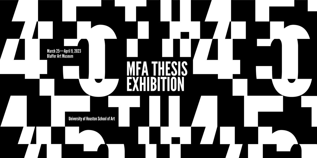 UHGAP's tweet photo. ✨ TOMORROW! Join us for the 45th MFA Thesis Exhibition! ✨

Two of our very own graphic design grad students will be in the show!
Salma Hamouda
Adrian Munoz

Opening Friday, March 24
7—9PM
Blaffer Art Museum

The show will last from March 24—April 9, 2023 https://t.co/b7qPm4LsTo