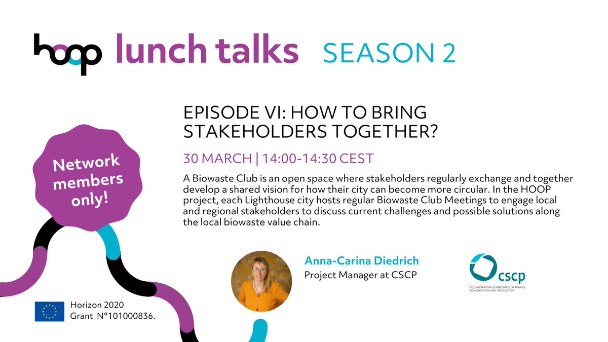 hoop_eu's tweet photo. ⏰ HOOP Lunch Talks episode VI is next Thursday!

Make sure to join our Network of Cities and Regions and get access to all our tools to help boost the urban #bioeconomy and #biocircularity of your city.

👉 https://t.co/cJab0ACELK https://t.co/tlGmEjV2Jn