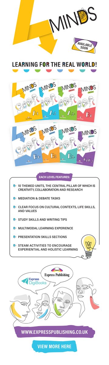 '4Minds - Learning for the Real World!' - mailchi.mp/bebc.co.uk/4mi…

#elt #englishlanguageteaching #learningenglish #newbooks #4minds #expresspublishing #teaching #english #students #teachers