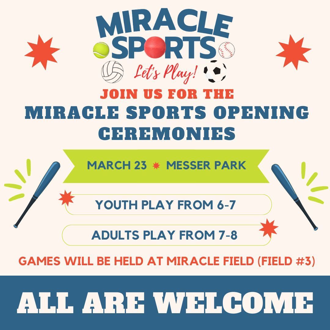 The day is finally here.... Join us tonight for the first day of the SportsAbility Expo! The Miracle Sports Opening Ceremonies will be held tonight from 6pm-8pm at Messer Park on Field #3, Miracle Field. Don't forget to wear your Miracle Sports shirt! See you there!⚾ 🥳  #EXPO23