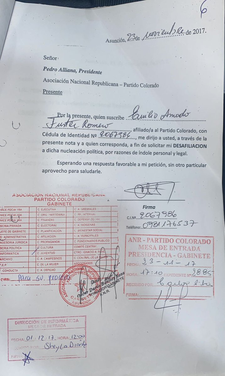 EnriqueRieraE's tweet photo. El que dice lo que no debe, lee lo que no quiere. Los documentos son claros. Vean el "coloradismo" de @emiliofuster1 que renuncia a su ex partido @ANRParaguay para enfrentarlo desde la oposición. El pueblo colorado conoce muy a los que militamos hace más de 40 años! 🚩🚩🚩 https://t.co/crnnOYtIp2