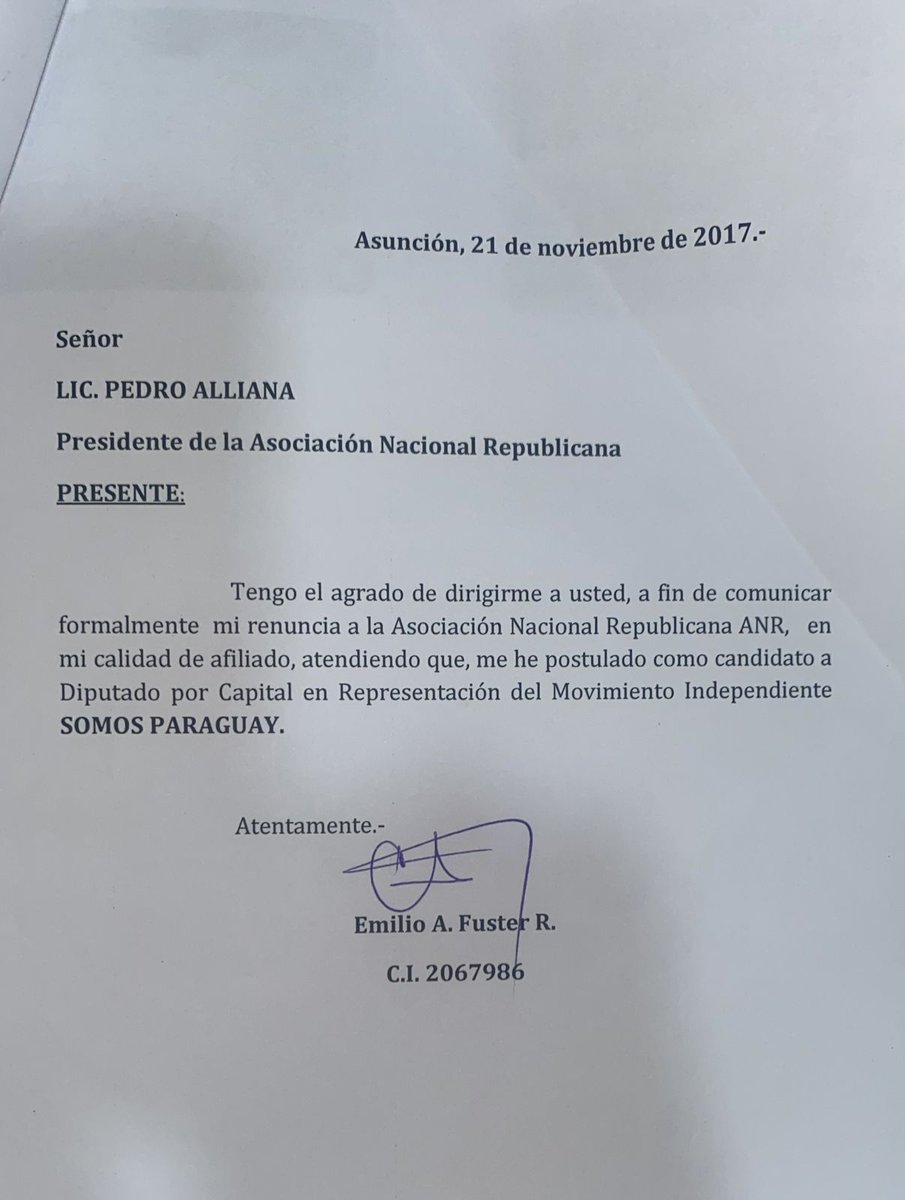 EnriqueRieraE's tweet photo. El que dice lo que no debe, lee lo que no quiere. Los documentos son claros. Vean el "coloradismo" de @emiliofuster1 que renuncia a su ex partido @ANRParaguay para enfrentarlo desde la oposición. El pueblo colorado conoce muy a los que militamos hace más de 40 años! 🚩🚩🚩 https://t.co/crnnOYtIp2