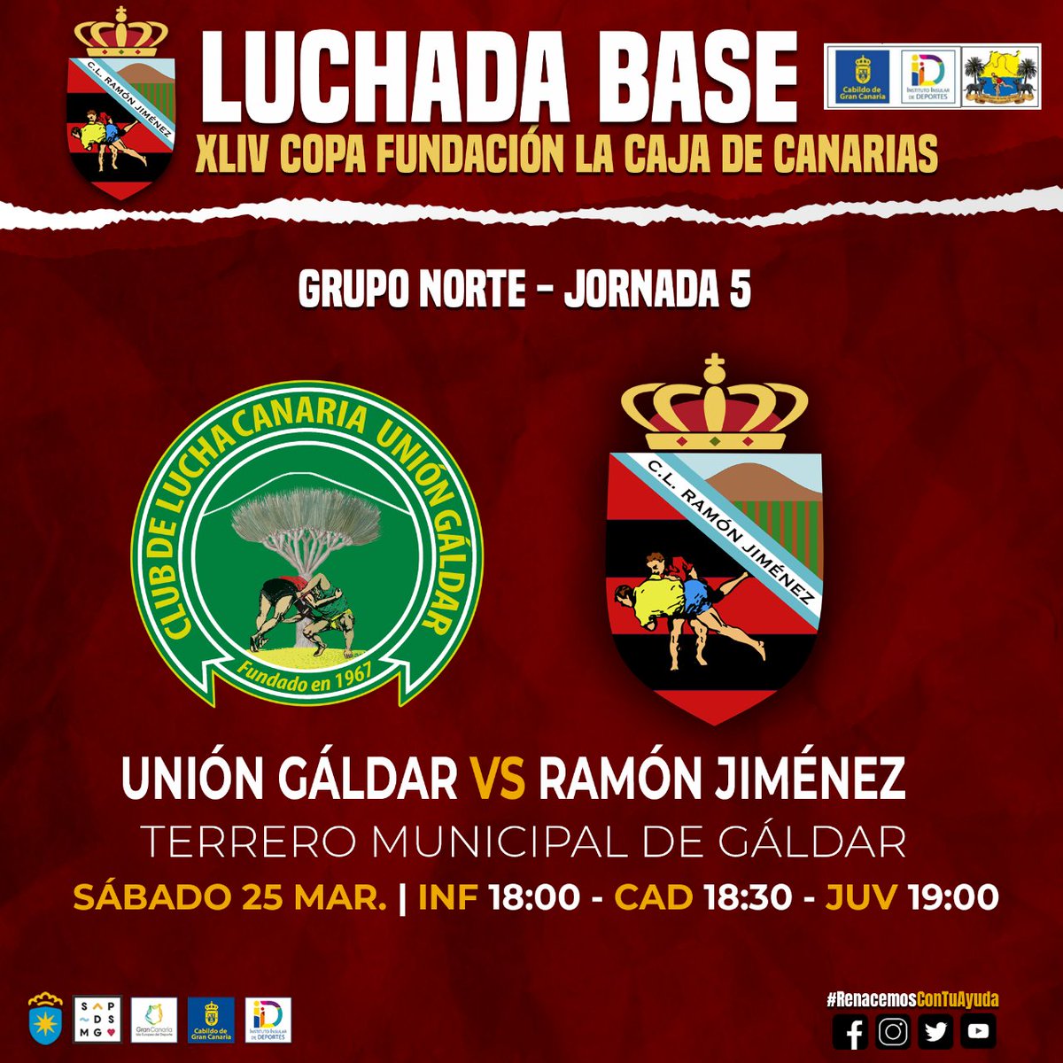 clramonjimenez's tweet photo. 🗓 𝐀𝐆𝐄𝐍𝐃𝐀 𝐁𝐀𝐒𝐄 | Quinta jornada de la XLIV Copa Fundación la Caja de Canarias para nuestra base, en la que se enfrentarán a los vecinos del CL Unión Gáldar en el Terrero Municipal de Gáldar. ¡Vamos Ramón Jiménez!. #renacemoscontuayuda

#deportesguia https://t.co/xDWGUk4A4f