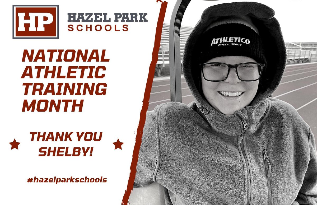 HPS_athletics's tweet photo. In honor of #NationalAthleticTrainingMonth our student-athletes and coaches would like to say thanks to our amazing trainer Shelby!!!! #hazelparkschools #GoVikings @Athletico https://t.co/kHx7pBOij5