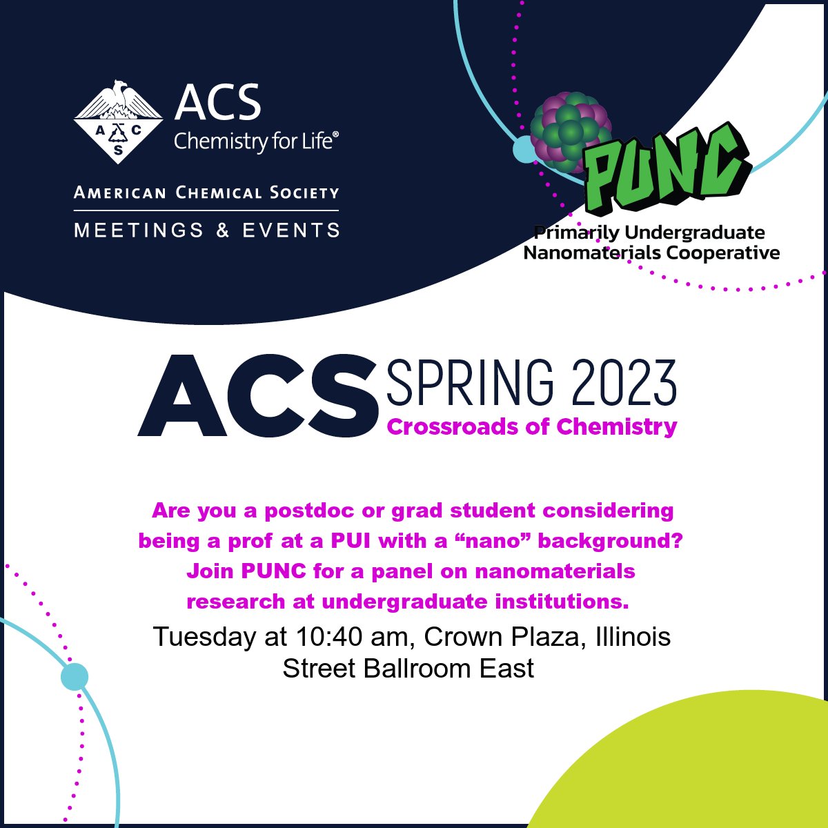 ArielleMensch's tweet photo. Interested in a career at a PUI? Join me and the PUNC group at ACS next week to hear more about opportunities to do "nano" at a PUI! https://t.co/GYmKzV4cJy