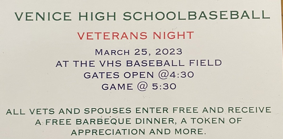VHS__Baseball's tweet photo. Come join us for our favorite night of the year - Veterans Night! https://t.co/XUJ6mnEHmn