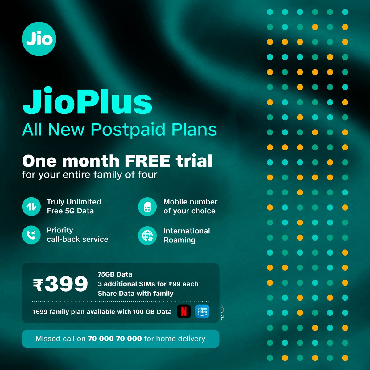 reliancejio's tweet photo. One family, but separate mobile bills? Don't worry, JioPlus has got you covered. Coupled with exciting offers, plans start at Rs. 399/- only. 
https://t.co/ptfIKHmcqc

#WithLoveFromJio #JioTrue5G #JioPlus #PostPaid https://t.co/cgR3nx5Mna