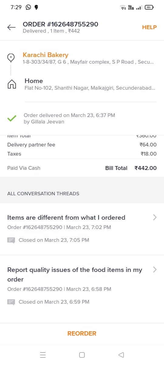 mdmujeebahmed's tweet photo. Received cockroach in my food Chole bature from @KarachiBakery secunderabad branch. Spoke with branch executive he returned back my order amount through UPI. No response from @Swiggy. Food safety measures must be followed @GHMCOnline @CommissionrGHMC @GadwalvijayaTRS https://t.co/cWDc5WSYpD