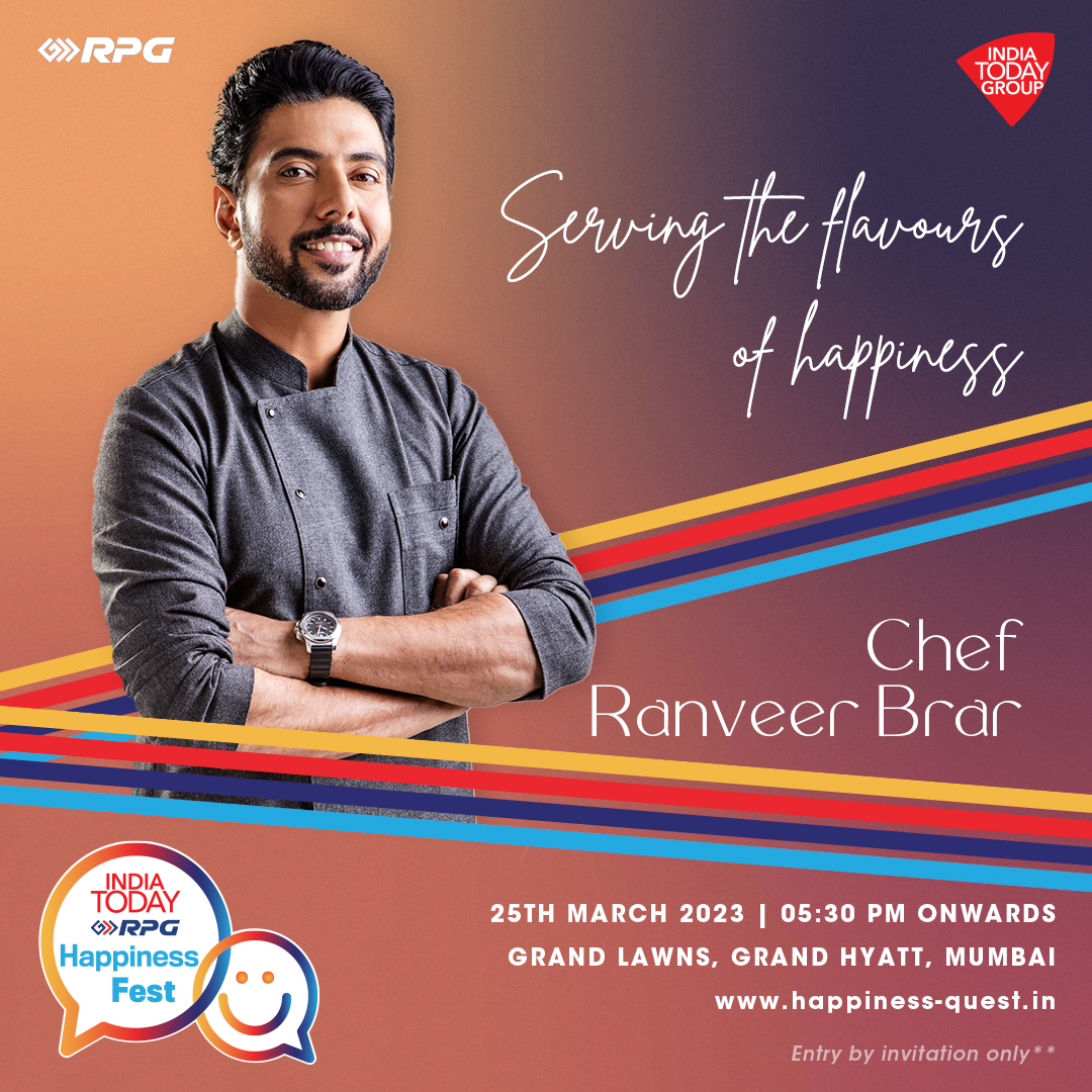 IndiaToday's tweet image. Taste the flavour of happiness with Master Chef Ranveer Brar.

@RPGEnterprises @ranveerbrar | #happinessquest #rpg #rpggroup #rpgenterprises #happinessfest