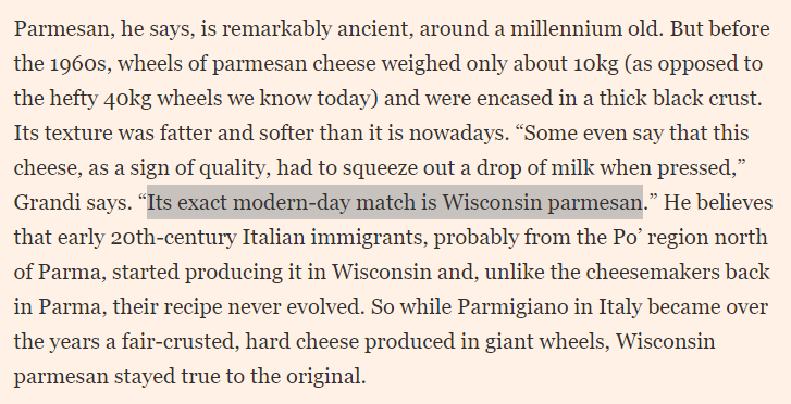 quantian1's tweet photo. Italian cuisine was invented almost from whole cloth by Americans during the postwar period, and in some cases (eg, parmesan from Wisconsin) are more "authentic" than the current DOP Italian counterparts https://t.co/O65QzcVSdg https://t.co/bhVl5wCvLF