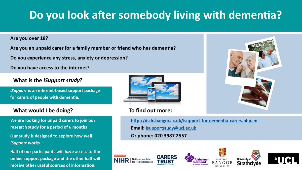 Research participants needed! 

Are you an unpaid #carer for someone living with #dementia? <a href="/BU_Dementia/">iSupport for Dementia Carers</a> wants to find out if a self-care website is better at informing you, compared to a booklet. Find out more 👇

tinyurl.com/mr3vvara  
Closes 27 March 2023.