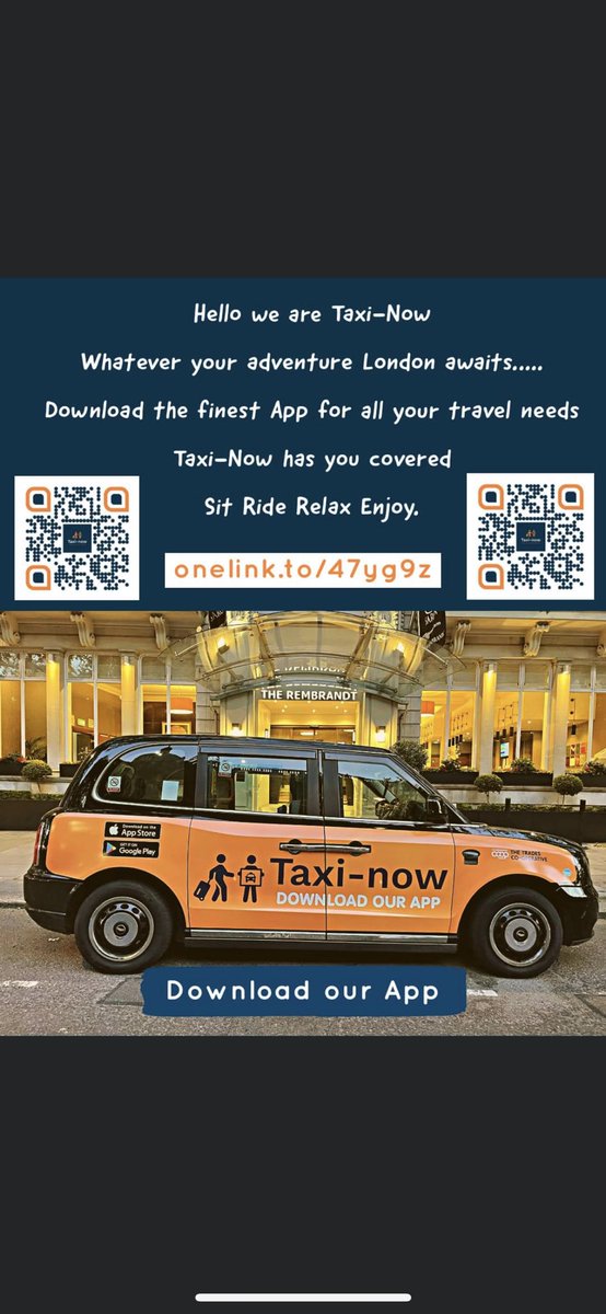 Taxi__Now's tweet photo. Taxi-Now  -  The London Taxi App

✅ TFL Metered Fare

✅ Pre-Book on our app

✅ Contactless Payments

✅ All taxis are wheelchair accessible

❌ Never pay more than the metered fare

Scan the QR code and download our customer app

#TaxiNow #KeepingLondonMoving #BlackTaxi https://t.co/V0Msh8JfVJ