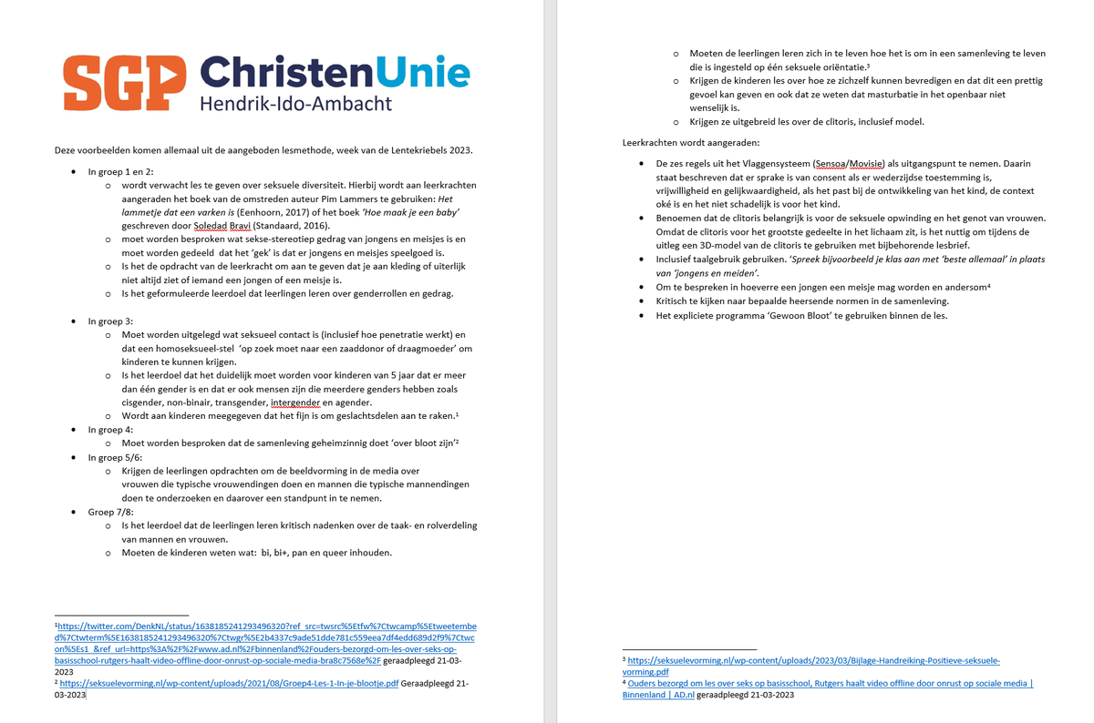 Wij maken ons grote zorgen over het aangeboden lesmateriaal van Rutgers tijdens week van de #lentekriebels. Lees deze seksuele leerdoelen en formuleringen. 

💡activistisch, sterk ideologisch gedreven, bijna geen grenzen meer en seks wordt gepresenteerd als consumptieartikel.