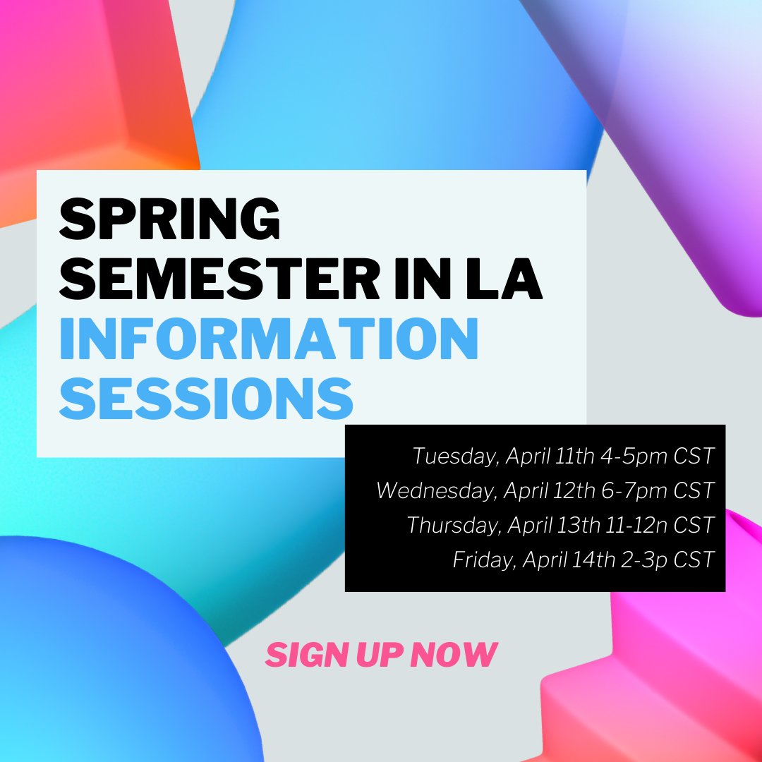 Interested in spending a semester studying, living, and working in Los Angeles? RSVP and attend one of the upcoming virtual info sessions for the Semester in LA program at engage.colum.edu/events?group_i….