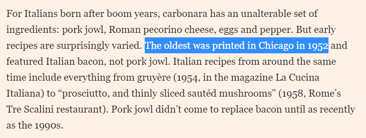 quantian1's tweet photo. Italian cuisine was invented almost from whole cloth by Americans during the postwar period, and in some cases (eg, parmesan from Wisconsin) are more "authentic" than the current DOP Italian counterparts https://t.co/O65QzcVSdg https://t.co/bhVl5wCvLF