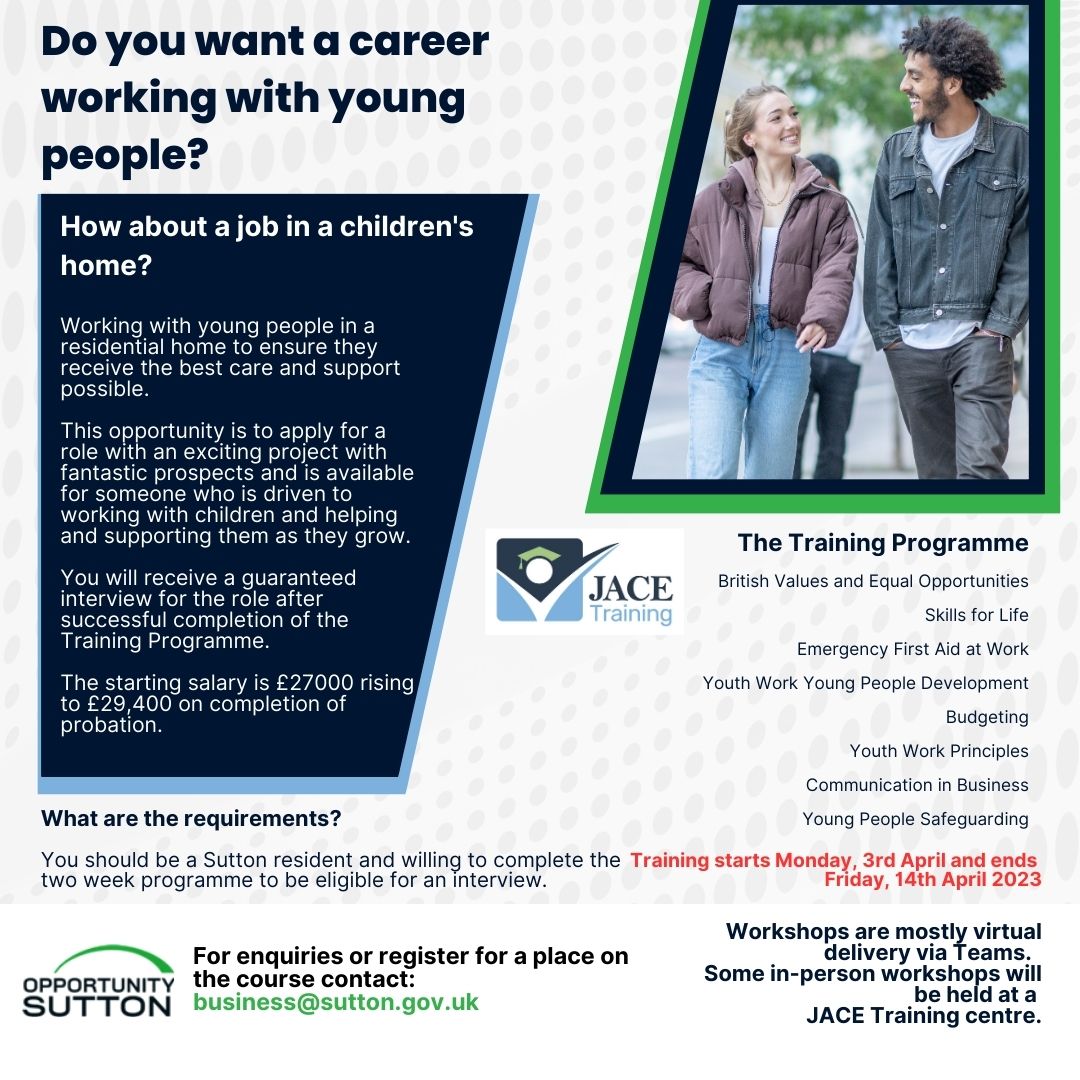 Looking for a career working with young people?  If you are a Sutton resident and interested in finding out more or to apply email business@sutton.gov.uk #sutton #opportunitysutton #findoutmore #jobseeker #jobs #career