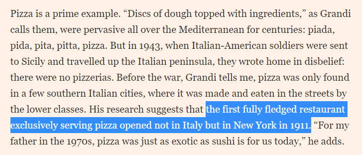 quantian1's tweet photo. Italian cuisine was invented almost from whole cloth by Americans during the postwar period, and in some cases (eg, parmesan from Wisconsin) are more "authentic" than the current DOP Italian counterparts https://t.co/O65QzcVSdg https://t.co/bhVl5wCvLF