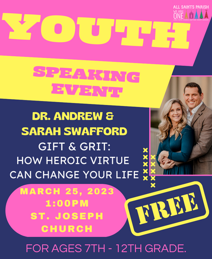 Please encourage youth to come to this event! 
 It is FREE!  

Please note the location changed to St. Joseph Church.  

#youthevent #allparish #allsaintsparish