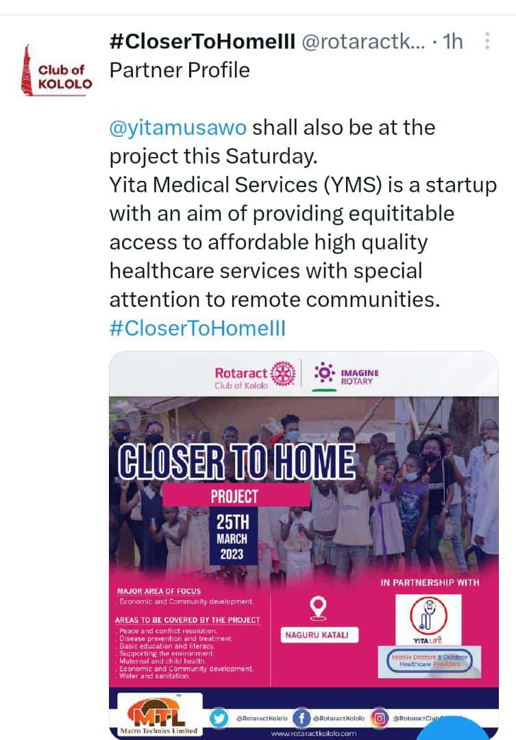 MirembeDr's tweet photo. #YitalifeHealthCheckup2023 #CloserToHome111 #RotaractKololo
@rotaractkololo @MJabura @DrOtileUg @MutebiShamim @PulseUganda https://t.co/adZGbcsInZ