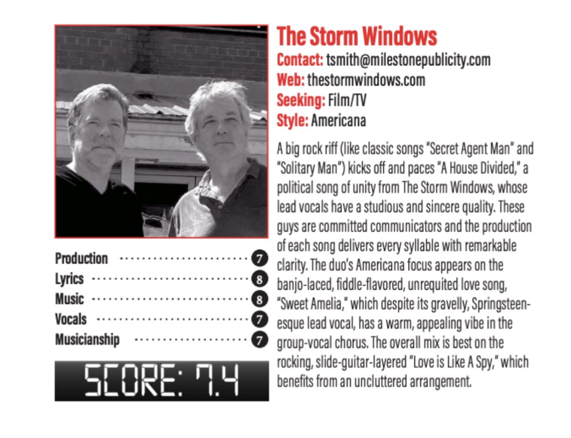 New Music Connection give a nice write-up to The Storm Windows #americanamusic