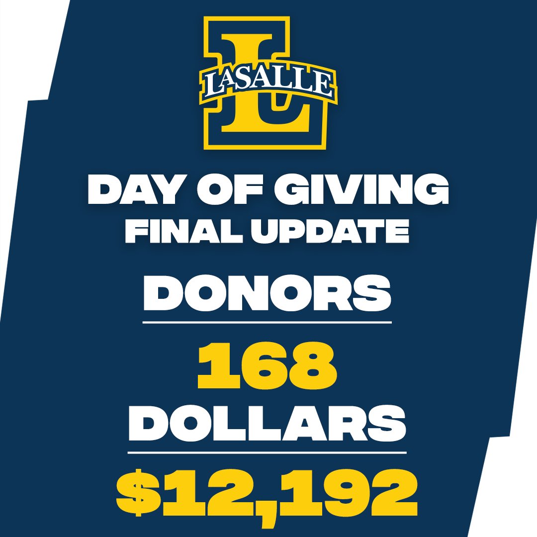 LaSalle_MSOC's tweet photo. The final Day of Giving numbers are in, and we cannot thank each and every person that supported us enough. Your donations helped us reach our goal and will give our team the chance to continue to compete at the highest level!
#ExplorersGive | #LaSalleProud | #GoExplorers🔭 https://t.co/KlTAFjOgos