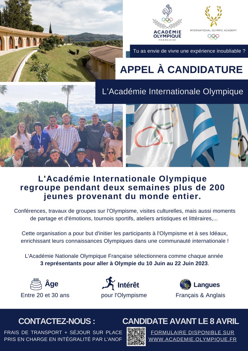 [🇬🇷 AIO]

J-16 avant la fin des candidatures pour la Session de l’AIO pour Jeunes Ambassadeurs olympiques

Déposez votre candidature et vous serez peut-être sélectionné•e pour rejoindre la famille Olympique et vivre une expérience unique !

Date limite des candidatures👉8 avril