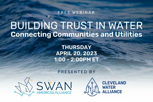FREE WEBINAR: "Building Trust in Water: Connecting Communities &amp; Utilties"
Apr. 20, 1-2pm ET
Register here: buff.ly/3ZbNnU6 

We will explore the challenges of/opportunities to building trust between utilities &amp; communities.
<a href="/ClevelandWater/">Cleveland Water</a> <a href="/FlintRising/">Flint Rising</a> <a href="/USWaterAlliance/">US Water Alliance</a>