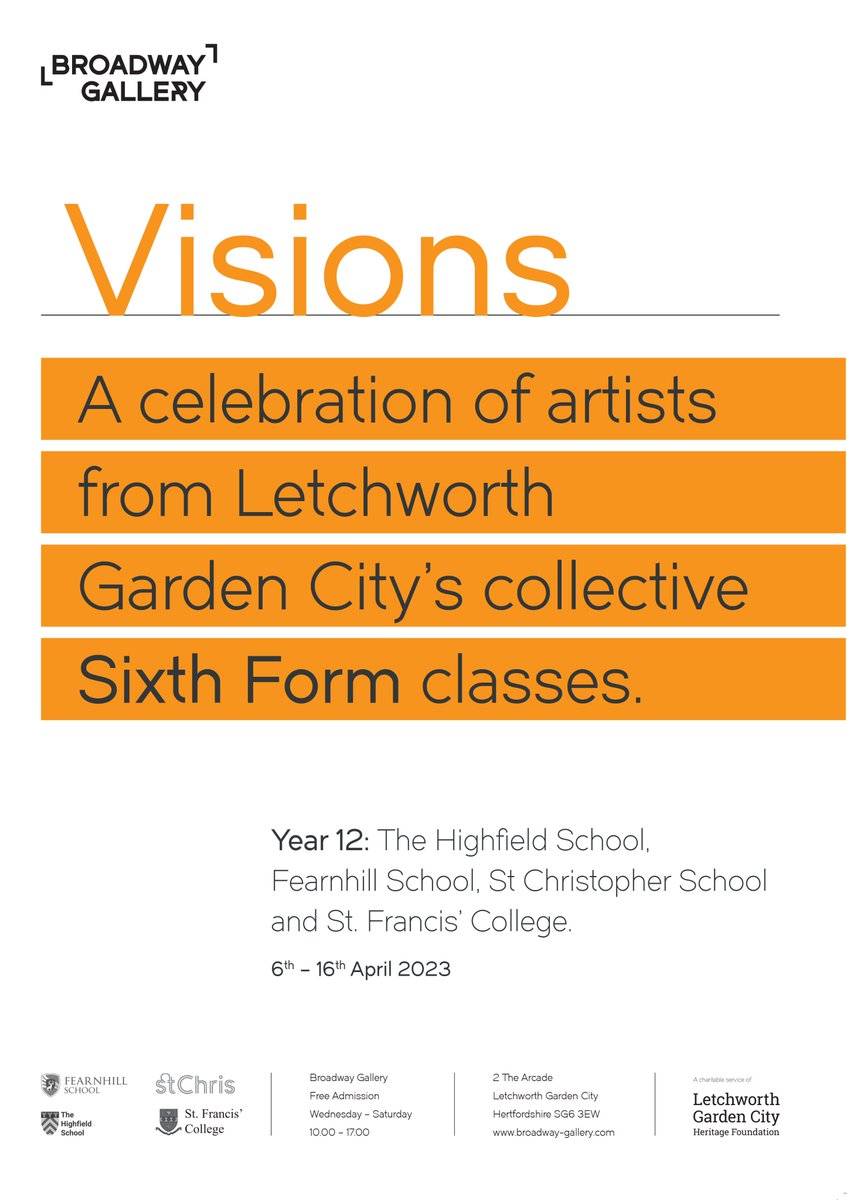 The Highfield School A-level art students will be exhibiting their latest works at the Broadway Gallery. The exhibition runs from 6th -16th April 2023 and is open Wednesday to Saturday 10am - 5pm.
Please do visit and show your support.