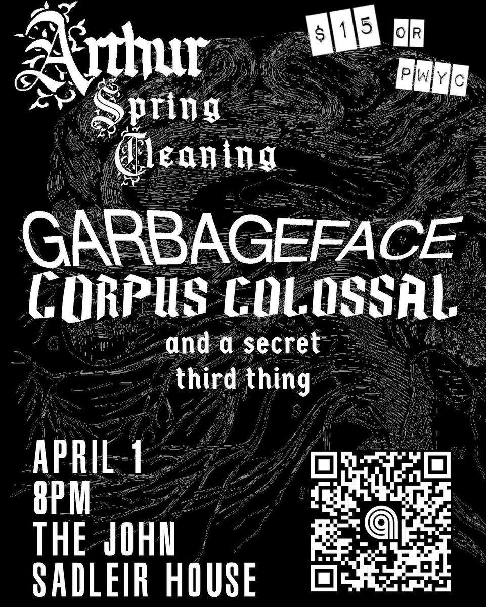 Ready for a bit of Spring Cleaning? We here at Arthur are happy to announce we're hosting another concert on April 1st in The John @SadleirHouse featuring @corpuscolossal and @garbageface. Come help support independent journalism & the arts alongside some friends! Link in bio.