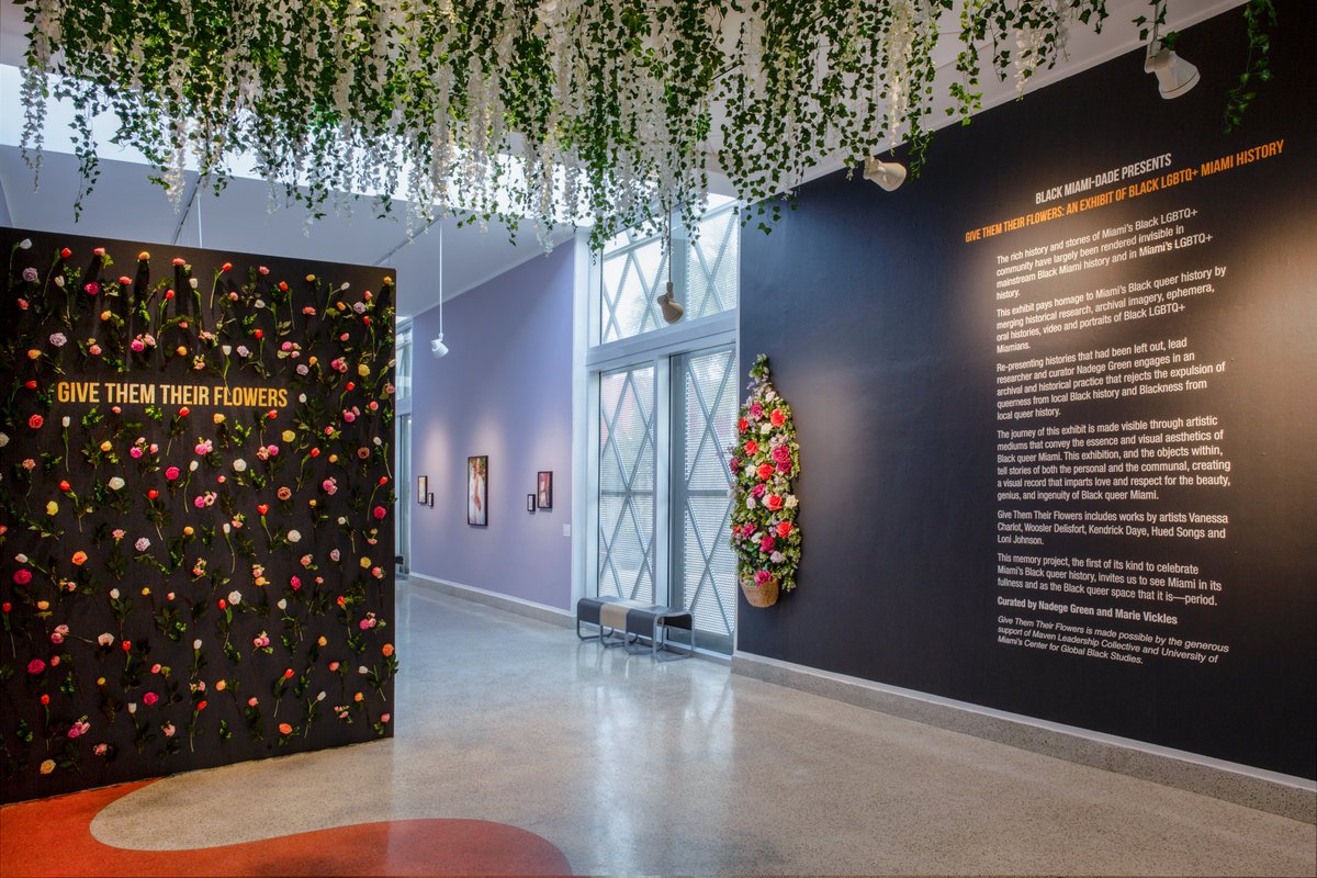 NadegeGreen's tweet photo. My exhibit on Black queer Miami history is up. Give Them Their Flowers: An Exhibit of Black LGBTQ+ Miami History will be up through April 23rd.

This is so special. Opening night 300 people showed up and the space was filled with love.

https://t.co/YSPUShM8Dc https://t.co/akZ00B46p3