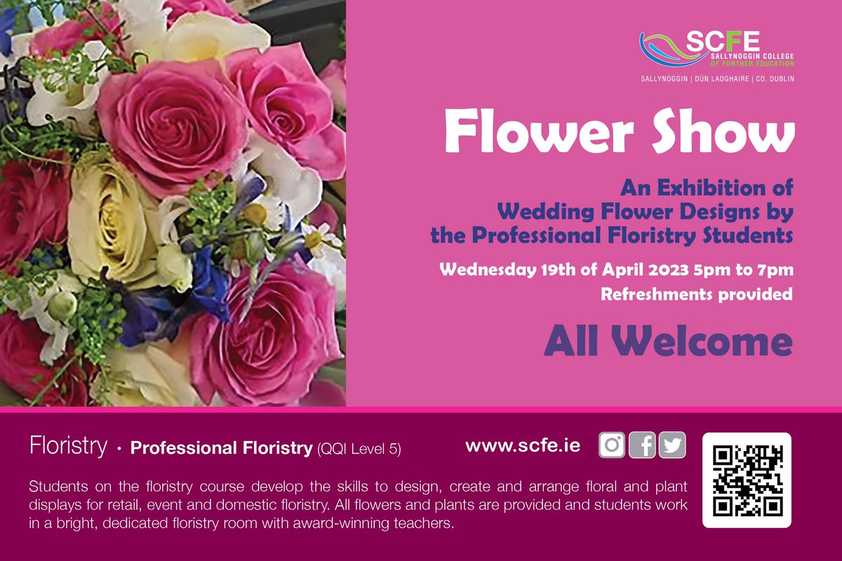 SCFEOfficial's tweet photo. #ProfessionalFloristry students here at #SallynogginCollege will present an Exhibition of #WeddingFlower Designs on Wed 19th April here in #SCFE
All are welcome to see their work & get inspired by their creations from 5 to 7pm
https://t.co/h264wZN1uN
#ddletb #floristrycourse https://t.co/cSlFmLy1mL