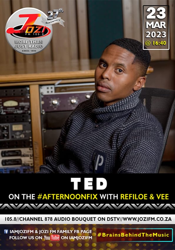 Tedtebogo's tweet photo. Catch Ted today live on Jozi FM at 16:40pm, on the Afternoon fix with Refiloe &amp; Vee #BriansBehindTheMusic #Jozifm https://t.co/YQCpJSrTGl