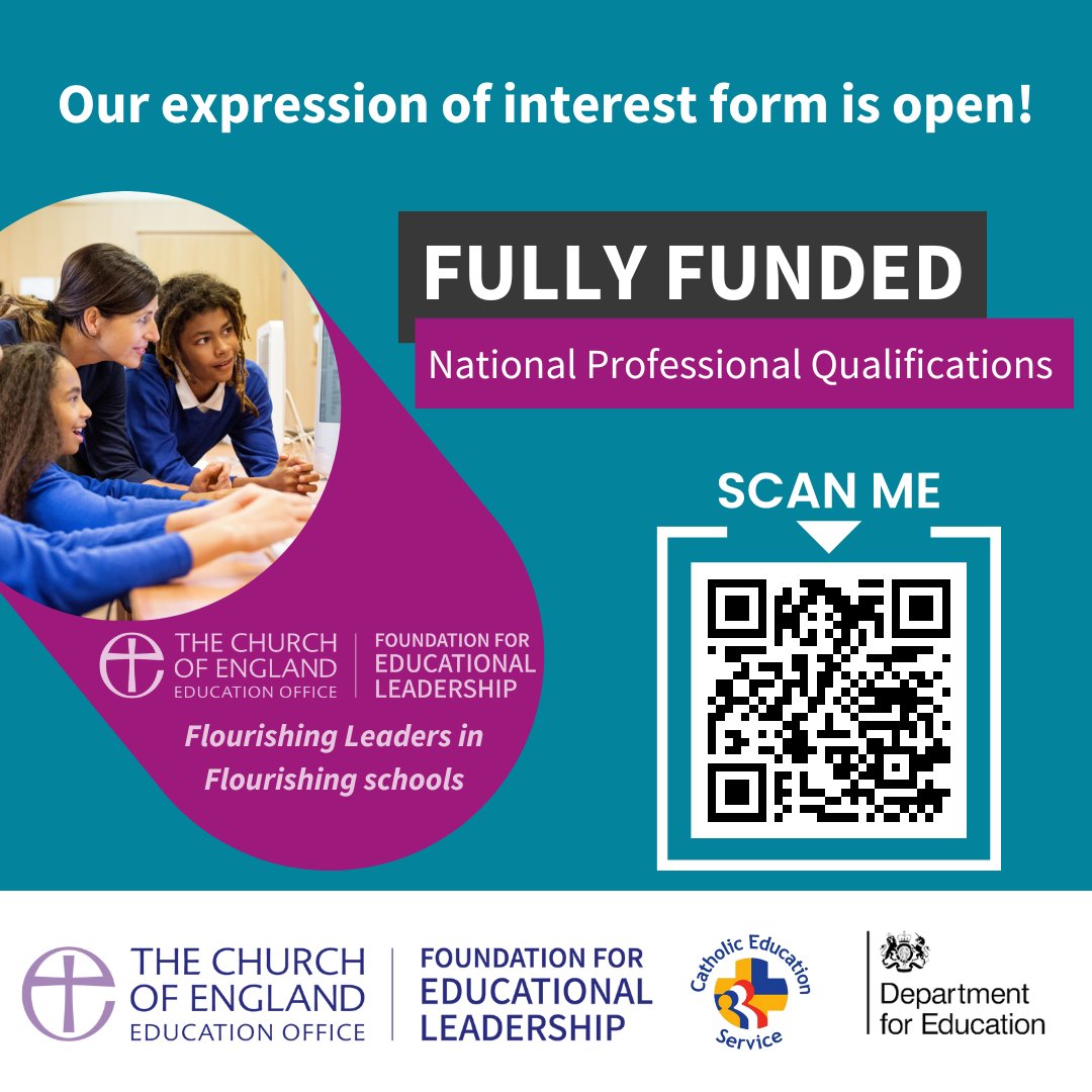 Did you know our NPQ qualifications are accredited by the Department for Education?🤔  They are nationally recognised  qualifications for teachers &amp; school leaders who want to develop high quality teaching practice! 

🌟Click below for more info! 🌟
churchofengland.tfaforms.net/4903454