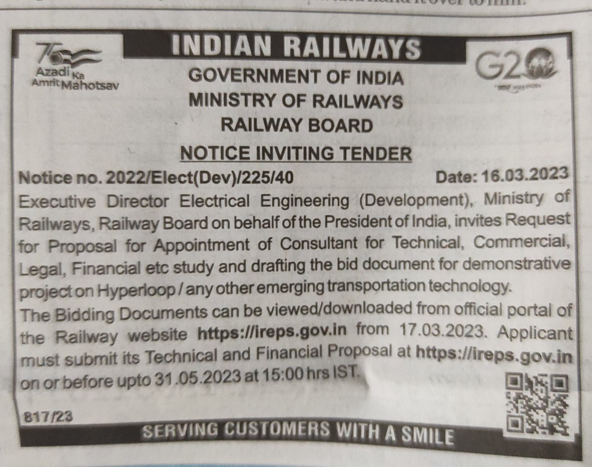 Im_kannanj's tweet image. இந்தியாவில் ஹைப்பர் லூப் (Hyperloop) ரயில் திட்டத்தை செயல்படுத்துவதற்கான சாத்தியக் கூறு ஆய்வை ரயில்வே வாரியம் மேற்கொள்ளவுள்ளது.

 இதற்கான ஆலோசர்களை தேர்வு செய்ய டெண்டர் கோரப்பட்டுள்ளது.

#hyperloop #hyperlooptrain