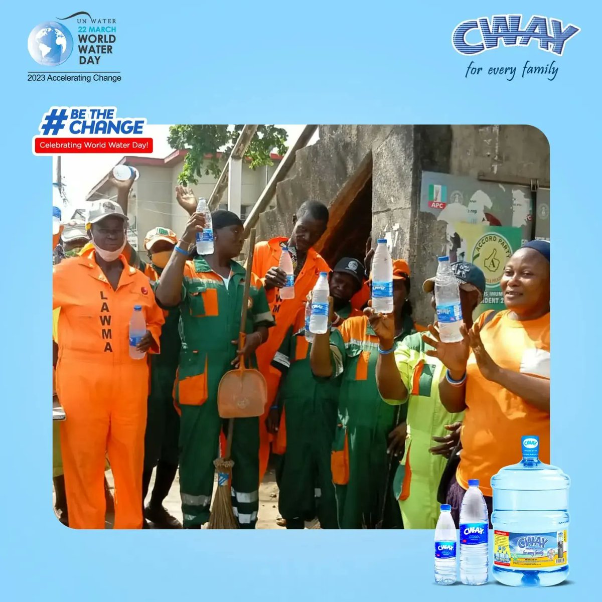 cwayrefillwater's tweet photo. To mark World Water Day, we provided essential workers in Lagos with refreshing CWAY on-the-go Table Water! 👷‍♀️��‍🏫💙 #WorldWaterDay #CWAYTableWater #Lagos #EssentialWorkers https://t.co/SDvlZj5wy7