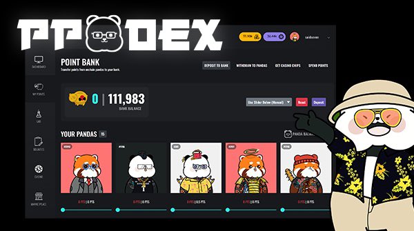 KanpaiPandas's tweet photo. 5/10
Welcome to The PPDEX, offering a range of features for holders.

-Manage Points &amp; Pandas across wallets.
-Complete Bounties
-Participate in raffles, events &amp; our marketplace
Change your Pandas on chain rarity. https://t.co/8TZgm3Kew8