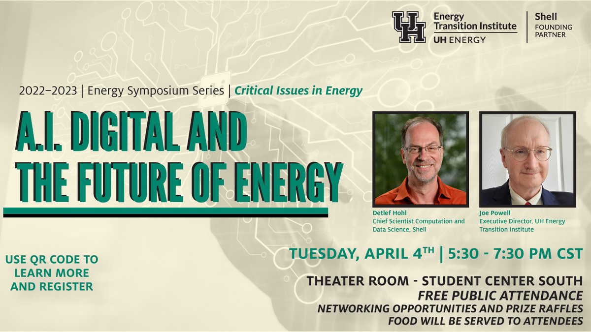 There's plenty of spots left for any of our energy Coogs -- faculty & students -- who want a first-hand look at A.I.'s current and future role in industry. Join us April 4 during our 'A.I. Digital and the Future of Energy' symposium! MORE: bit.ly/3yPokM3