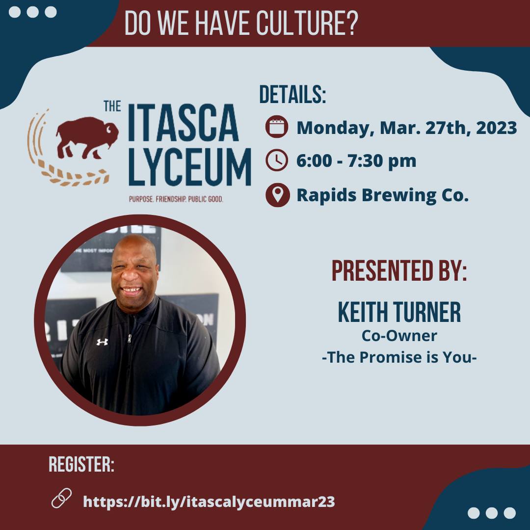 We're a part of the Lyceum Movement in Itasca County! You're invited to join us at #RapidsBrewingCo. next Monday at 6, where we'll be discussing local culture and identity with Keith Turner. 

RSVP online: bit.ly/itascalyceumma…