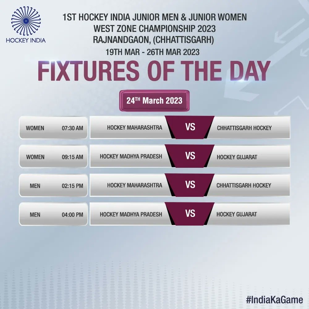 Hockey India on Twitter "Here are the fixtures for Day 6️⃣ of the 1st