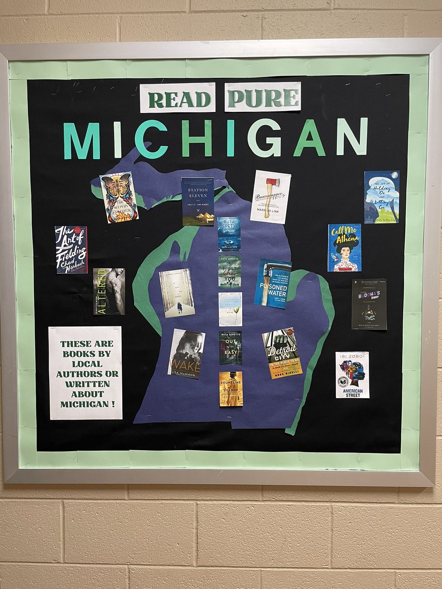 LOHS_LC's tweet photo. Books that take place in Michigan or are by a Michigan author!  Check one out for spring break!  @LkOrionHS #michiganreads https://t.co/j4x1kB1KCA
