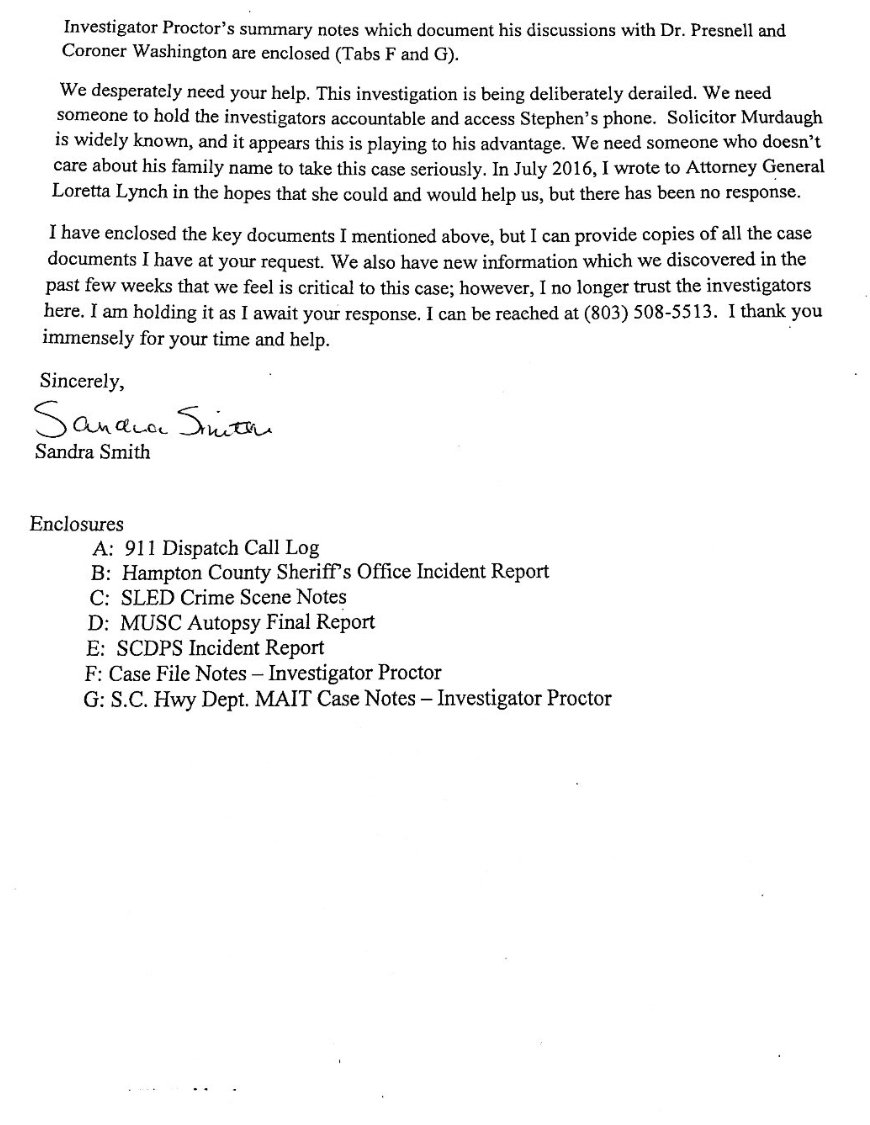 CoffindafferFBI's tweet photo. Here is the letter from #StephenSmith's Mom for your examination.
#JusticeForStephenSmith 
#stephen
#murdaugh 
#BusterMurdaugh 
#buster https://t.co/8libJ3konT