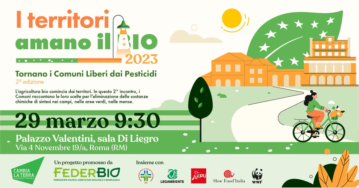 Il #29marzo torna 'Comuni liberi dai Pesticidi', la campagna lanciata dalle associazioni di @cambialaterra e @FederBio 🐝 Durante l'evento 'I territori amano il Bio' sarà presentato il nuovo progetto della campagna 👉bit.ly/40tLMKl