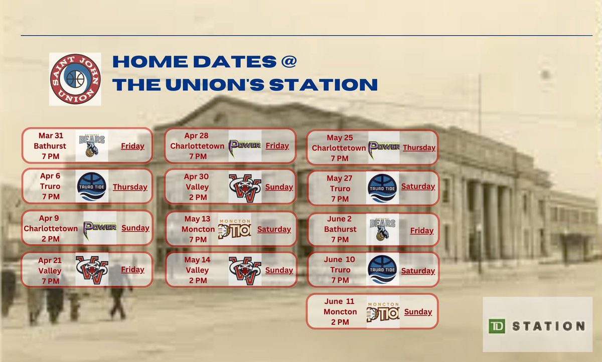 Over49th's tweet photo. @SaintJohnUnion @CraigYoung8 @WayneDHansen @ecbl_ca #ecbl #schedule #homedates #tdstation #unionstation 8 days til Home Opener! Tickets available at TD station! https://t.co/I7JpLxkNSR
